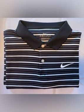 Nike | XL | Golf Victory Dri-FIT Black & White Striped Short Sleeve Polo Shirt